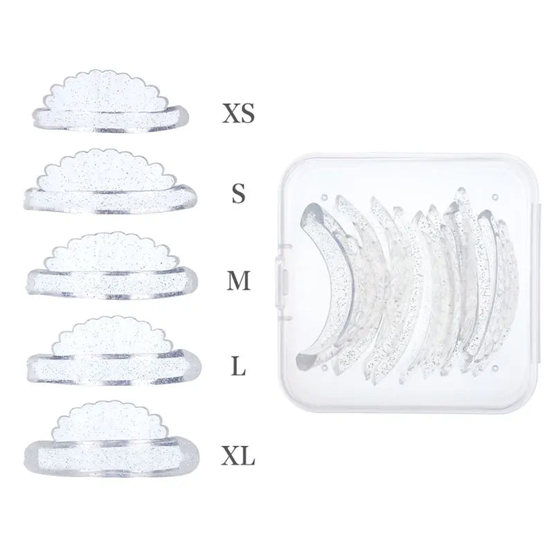 FUNMIX Silicone Lash Lift Kit with 3D eyelash perming and curling pads in sizes XS to XL, displayed next to a clear storage case.