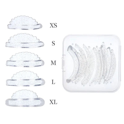 FUNMIX Silicone Lash Lift Kit with 3D eyelash perming and curling pads in sizes XS to XL, displayed next to a clear storage case.