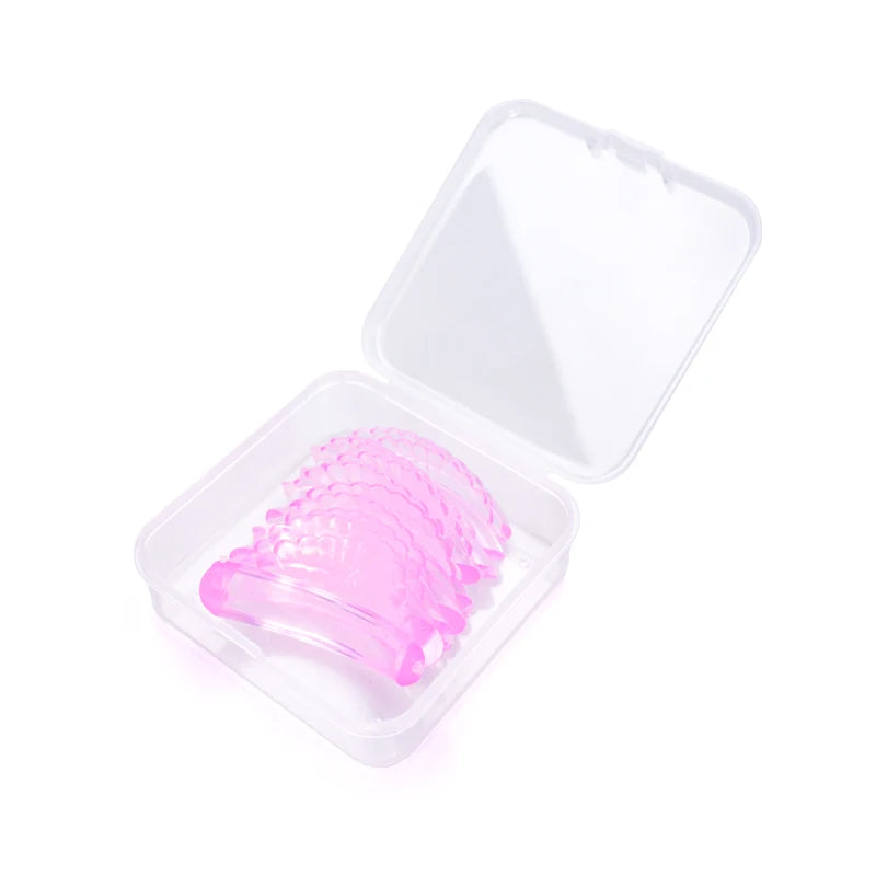 FUNMIX Silicone Lash Lift Kit with 3D eyelash perming and curling pads in pink, neatly arranged in a clear plastic storage case.
