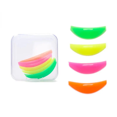 FUNMIX Silicone Lash Lift Kit with 3D eyelash perming and curling pads in neon green, yellow, pink, and orange. Includes clear storage case.