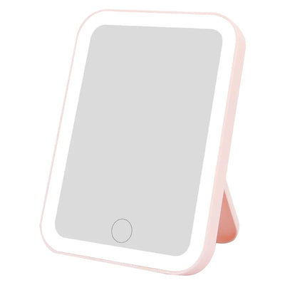 USB Recharge LED Touch Mirror with 3 color LED lights, touch switch, and desktop or wall mounting. Ideal for makeup and beauty routines.