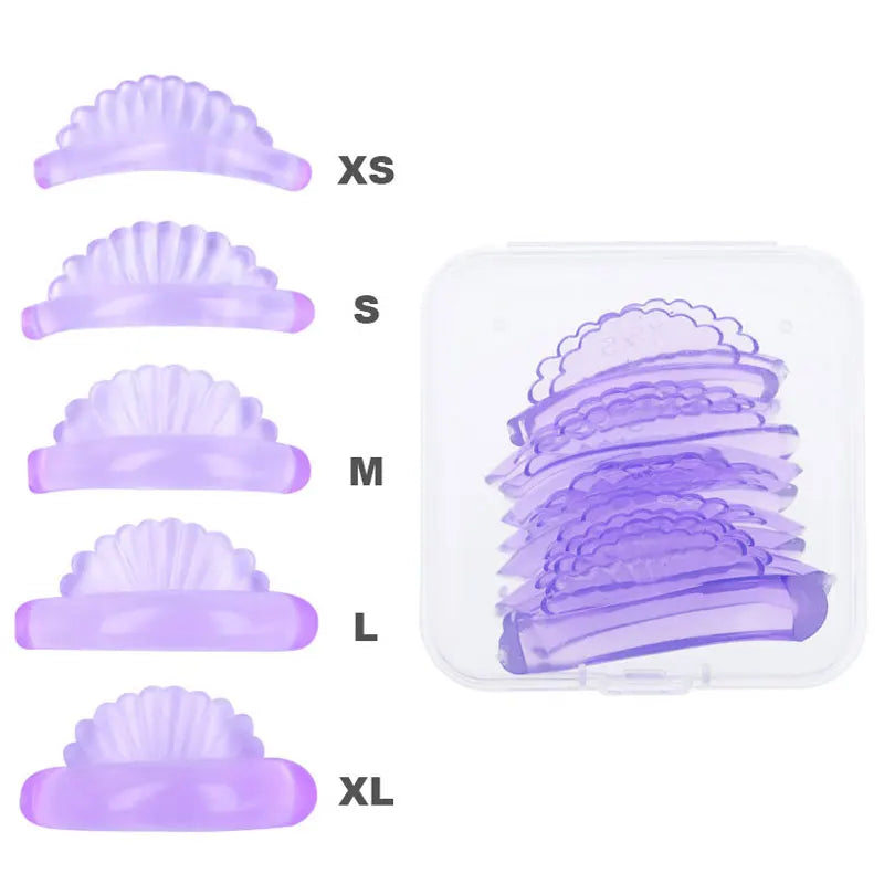 FUNMIX Silicone Lash Lift Kit with 3D eyelash perming and curling pads in XS to XL sizes, stored in a clear plastic case for easy use.