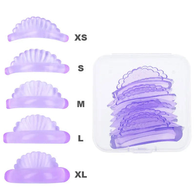 FUNMIX Silicone Lash Lift Kit with 3D eyelash perming and curling pads in XS to XL sizes, stored in a clear plastic case for easy use.