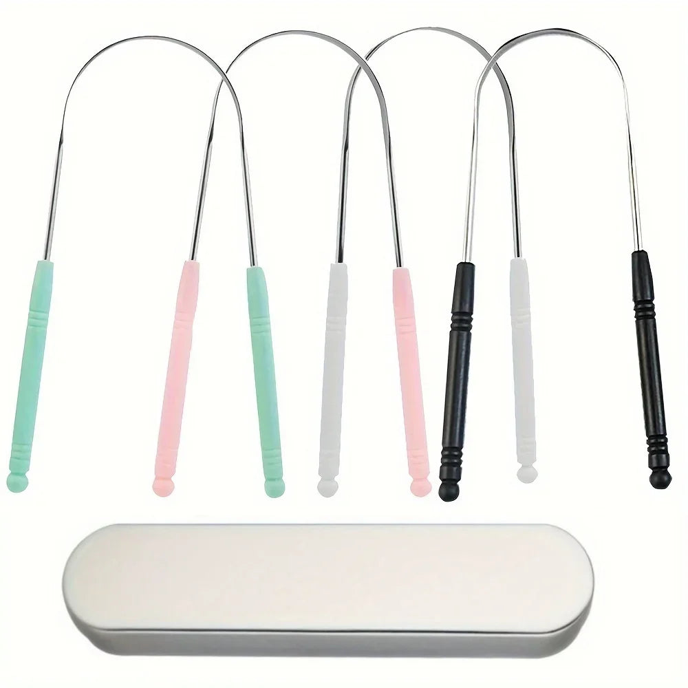 YJYIBEI Tongue Scraper - Metal Hygiene | Stainless Steel oral care tools with colorful handles and storage case. Ideal for daily tongue cleaning.
