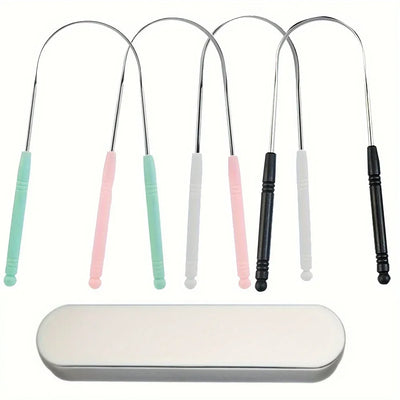 YJYIBEI Tongue Scraper - Metal Hygiene | Stainless Steel oral care tools with colorful handles and storage case. Ideal for daily tongue cleaning.
