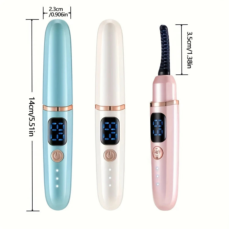USB Eyelash Curler in six colors with digital display and heated comb for long-lasting curls. Features fast delivery and intelligent temperature control.