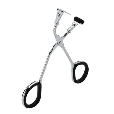 USB Heated Eyelash Curler in pink and white with anti-scald design, shown with before and after lash results for long-lasting curl.