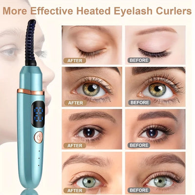 USB Eyelash Curler in six colors with digital display and heated comb for long-lasting curls. Features fast delivery and intelligent temperature control.